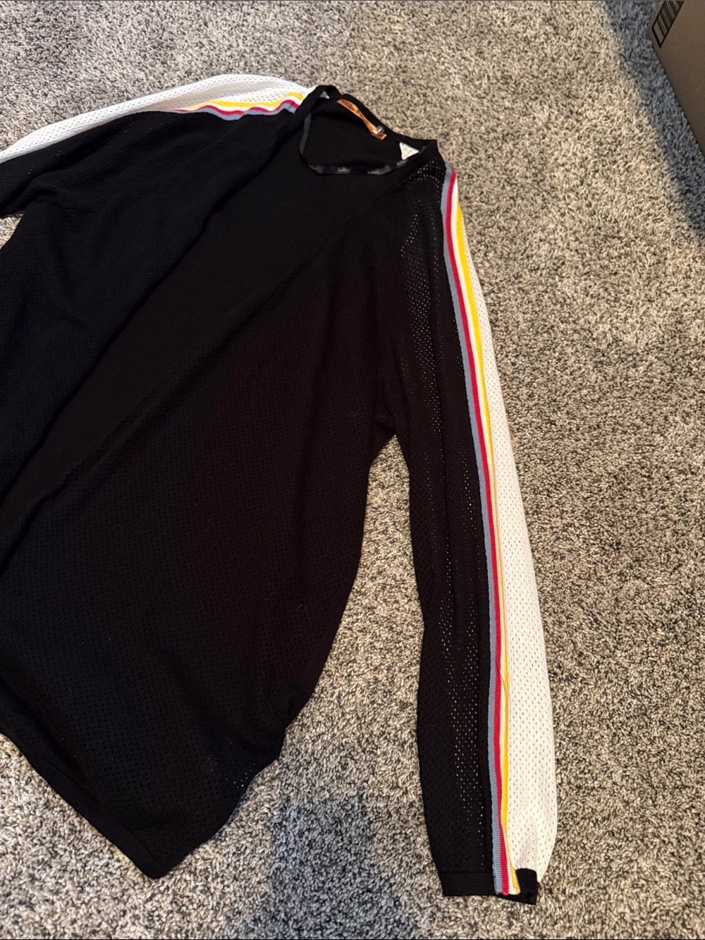Belldini Black Cardigan with White Sleeve and Rainbow Stripe